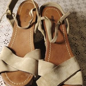 Miu Miu tan suede wedge platform ankle strap Sandal size 37